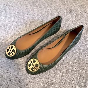 Tory Burch Green Leather Ballet Flats